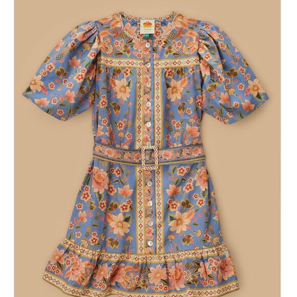 Farm Rio Blue Superbloom Tapestry Organic Cotton Mini Dress Like New - Picture 2 of 8